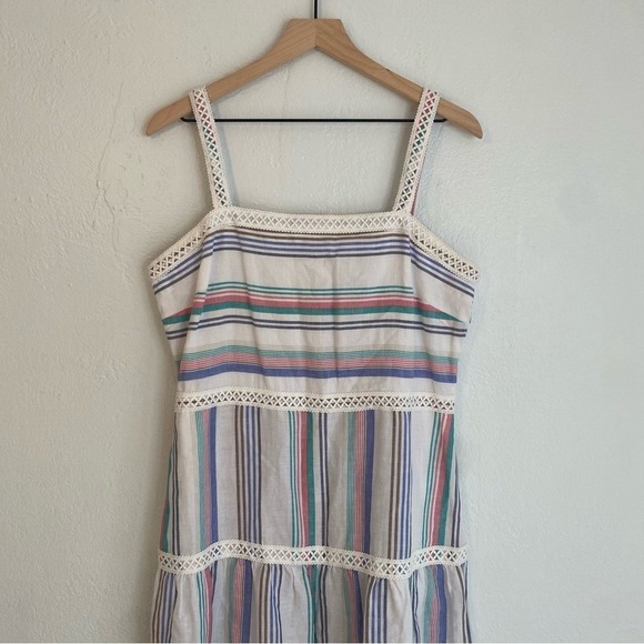 J McLaughlin Cunningham Stripped Linen Maxi Dress Size 12 Summer Beach Colorful - Picture 3 of 7